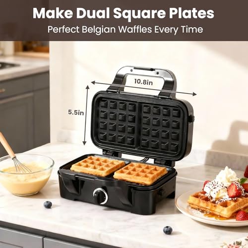 Metine 3-in-1 Waffle Maker with Removable Plates, Standard Indicator, Nonstick, 5-Level Browning