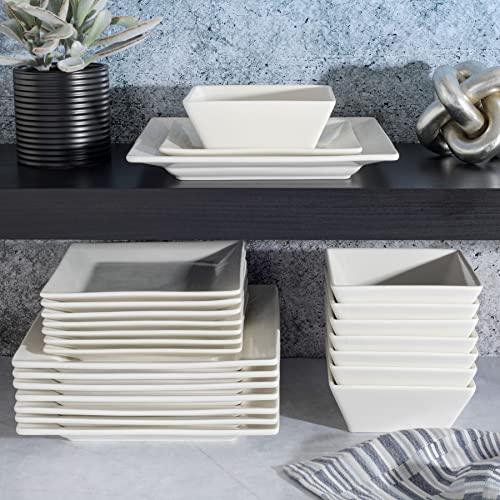 White Square Porcelain Dinnerware Set for 8 - Chip & Scratch Resistant, 24 Pieces