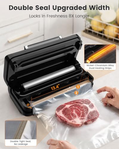 Food Vacuum Sealer Machine with Double Heat Seal & Jar Sealing - 90kPa