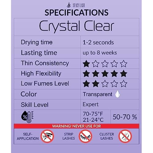 Crystal Clear Eyelash Extension Glue 5ml & Stacy Lash Serum 5ml for Lashes Growth & Thickness/Enhancing Natural Eyelashes/with Biotin / 1Sec Drying Time/Retention 8 Weeks/Transparent Adhesive
