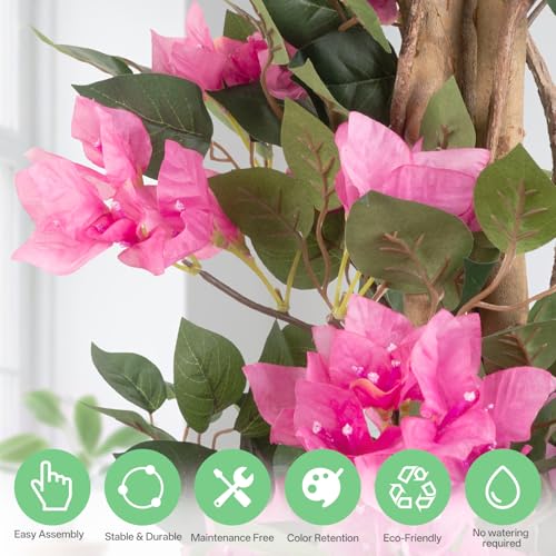Rose Red Artificial Bougainvillea Tree - 4ft 11in Faux Tropical Plant with Pot for Indoor Outdoor Decor