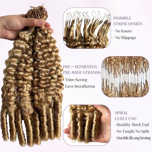 Smavida 18 Inch #27/613 Ombre Burmese Curly Crochet Human Hair Extensions - Pre-Separated Knotless Micro-Loop, 50g/Pack