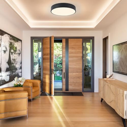 3-Light Modern Black Flush Mount Ceiling Light - 15.8 Inch, Dimmable, E12 LED Bulb Ready