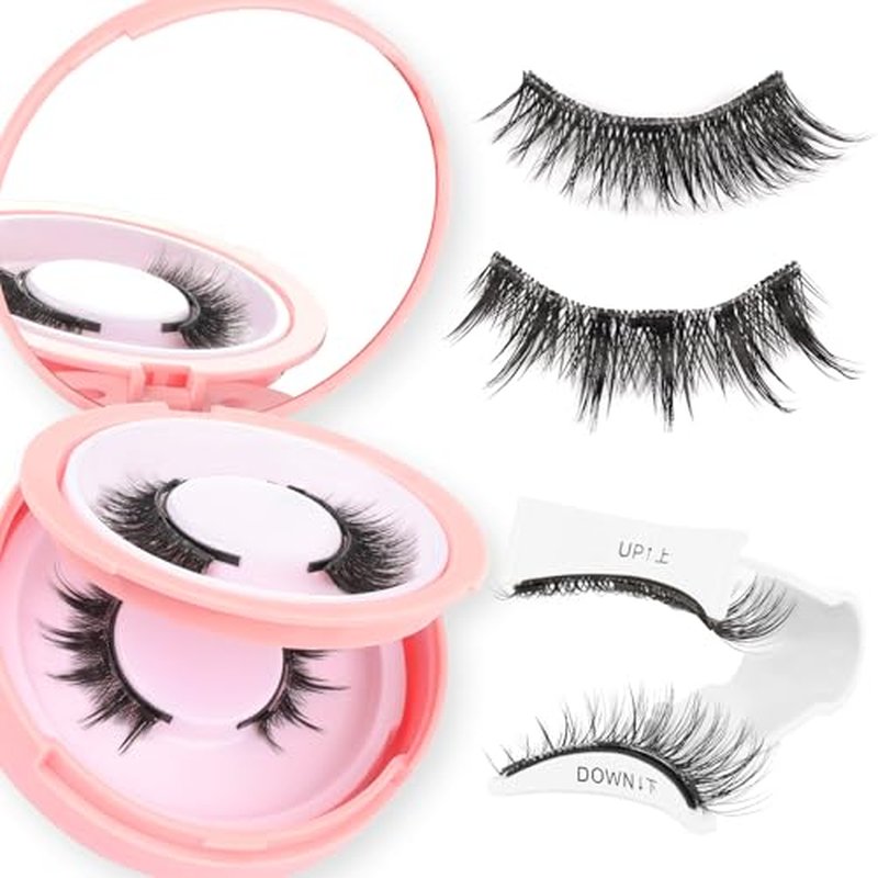 Ahrikiss Magnetic Eyelashes 2 Pairs Reusable Magnetic Lashes with Applicator Manga Lashes Natural Look No Glue Needed Lash Kit Wispy Cat Eye False Eyelashes with Magnets (M02+M03)