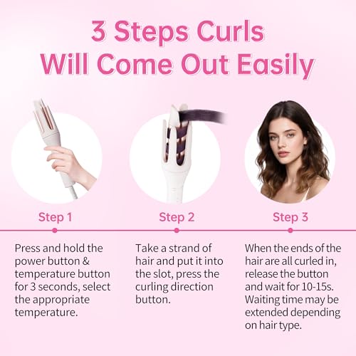 Automatic Curling Iron with 3 Temperature Settings, Fast Heating, Anti-Scald & Tangle-Free, Travel-Friendly Hair Curler