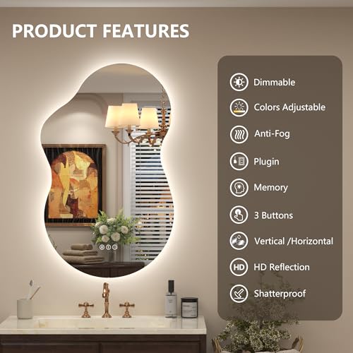 Cloud-Shaped Backlit LED Vanity Mirror with Lights - 36x24 Inches, Cloud Variation