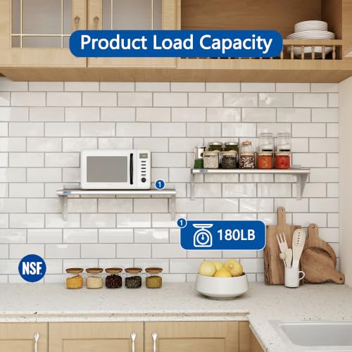 12 x 36 Inch Stainless Steel Wall Shelf 2 Pack - Heavy Duty 180LB Capacity