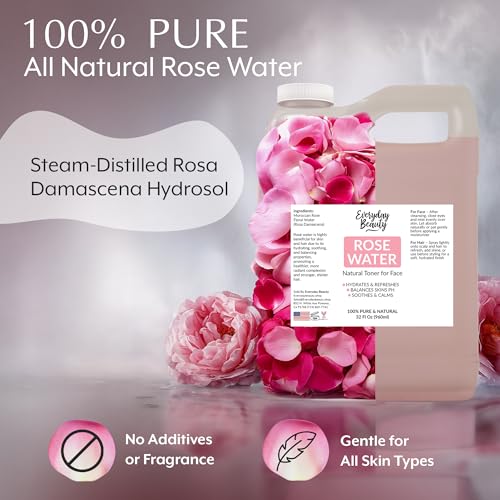 Rose Water Facial Toner 32oz Bulk - Alcohol-Free, Vegan & Natural Moisturizer for Face & Hair - Variation of THIS listing