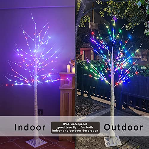 7 ft RGB Lighted Birch Tree with 35 Colors Christmas Tree Lights - Indoor Outdoor Decoration