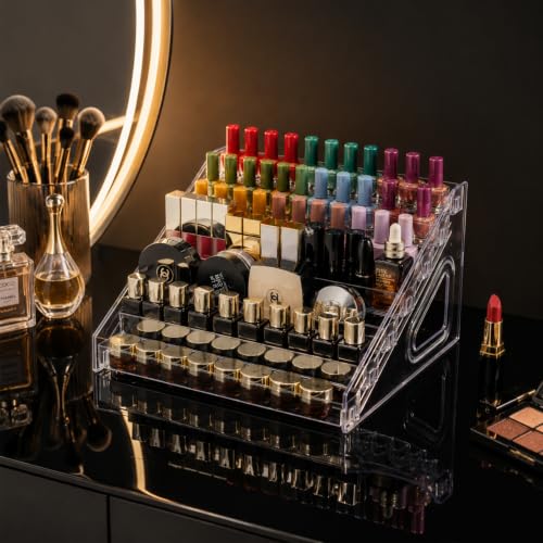 2 Pack Acrylic Nail Polish Organizer Holder Rack 7 Tiers, Clear Display Stand for Bottles & Makeup
