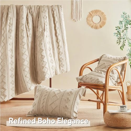 King Size Comforter Set 7 Pieces - Beige Farmhouse Boho Tufted Bed Bedding, Variation of THIS listing