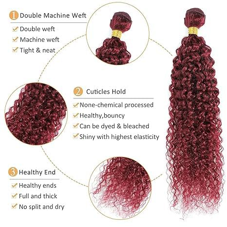 Ratheinhi Burgundy Human Hair Bundles Curly Wave 26-30 Inch, 99J Color, 300g Virgin Brazilian Hair