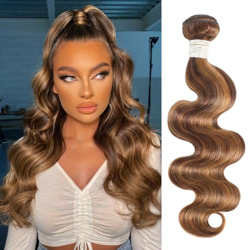 AUROO 12A Honey Blonde Highlight Body Wave Human Hair Extensions 10 Inch