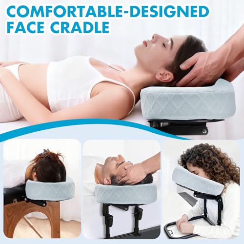 Massage Headrest for Bed with Washable Pillowcase - Light Blue, Adjustable Post-Surgery Face Cushion