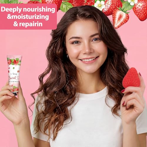 Baby Shower Favors Soap Set - 25 Strawberry Themed Guest Gifts with Hand Cream & Tags
