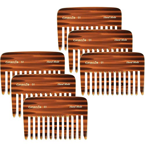 Giorgio 6 Pack Tortoiseshell Wide Tooth Detangling Combs for Thick, Curly Hair