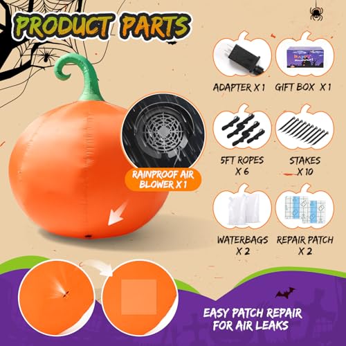 Giant Halloween Inflatable Pumpkin - 10FT Outdoor Yard Decor with LED Lights