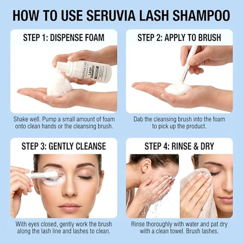 2L Lash Shampoo Bulk Refill Kit, Eyelash Cleanser for Extensions & Safe Makeup Remover, Oil-Free Lash Wash for Sensitive Eyes with 4 Bottles, 12 Brushes & 22 Cards, Salon & Home Use