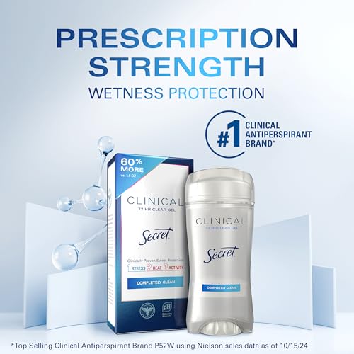 Secret Clinical Strength Antiperspirant Deodorant Bundle for Women, Stick & Spray, 72H Odor & Sweat Protection, Clear Gel & Dry Spray, 2.6 oz & 3.8 oz, Pack of 2