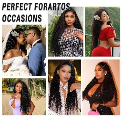 Deep Wave Human Hair Bundles - 20 Inch Wavy Curly Hair Extensions, Natural Black, Silky Soft, Long-Lasting, Full Density