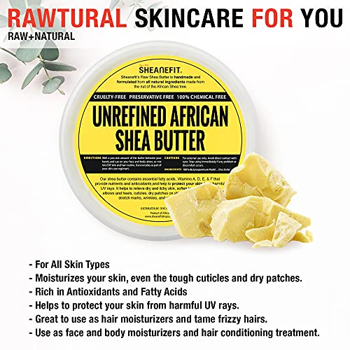Sheanefit Raw Unrefined African Shea Butter in Containers Great Moisturizer, Hair Mask, Soften Tough Skin (Yellow - 16 Oz)