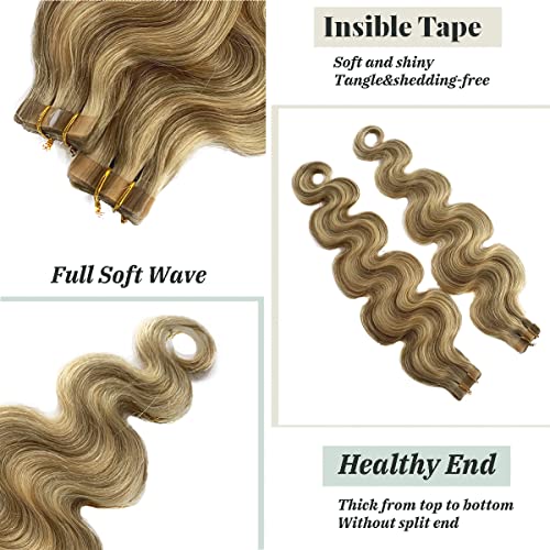 Remy Human Hair Tape-In Extensions 18 Inch Balayage Highlighted Color #18/613 - 50g