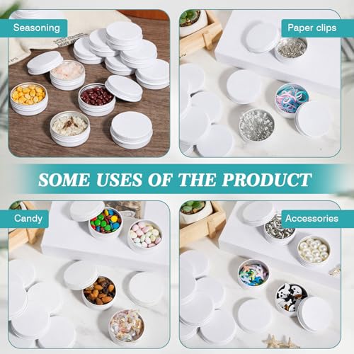 50 Pack 2 oz Aluminum Tin Cans with Lids - White, Bulk Storage Containers