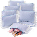 Seersucker Cosmetic Bag for Women - Light Blue 8 Pcs Set with Lace Trim - Travel & Makeup Organizer