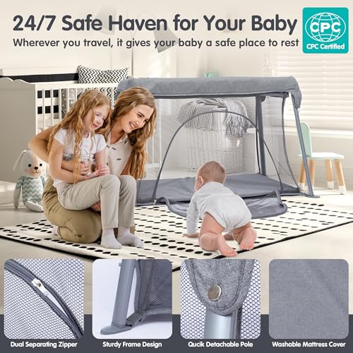 Lightweight Travel Baby Crib - Portable Playard with Mesh Sides & Foldable Design