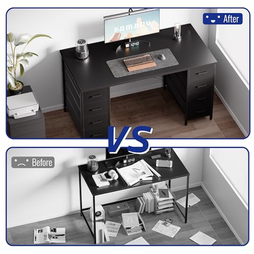 Pamray 47 Inch Computer Desk with 8 Fabric Drawers - Matte Black