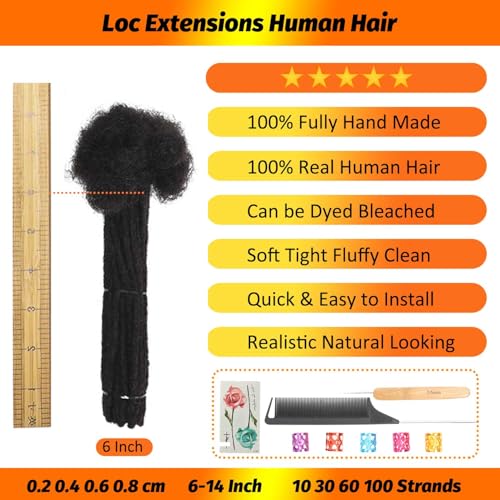 LIKIMIYA 6 Inch 30 Locs Human Hair Dreadlock Extensions 1B Natural Black