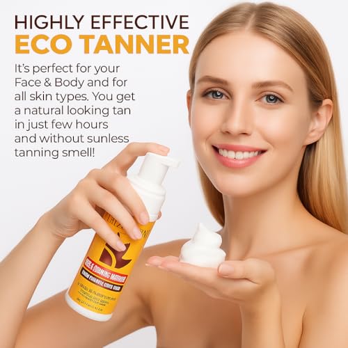 Self-Tanning Mousse with Organic DHA + Aloe Vera, Quick Dry, Paraben-Free, Vegan & Cruelty-Free, Natural-Looking Tan for Face & Body