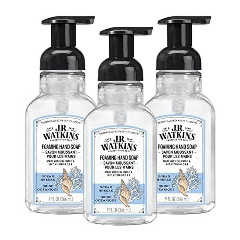 J.R. Watkins Foaming Hand Soap with Pump Dispenser, Moisturizing Foam Hand Wash & Liquid Hand Soap With Dispenser, Moisturizing Hand Soap, Alcohol-Free Hand Wash, Cruelty-Free