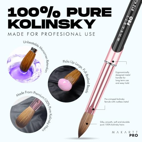 MakarttPro 100% Kolinsky Acrylic Nail Brush #10 ? Pure Kolinsky Hair for Smooth Application, Monomer & Acetone Resistant Handle, Anti-Clogging, Durable Professional Nail Art Brush