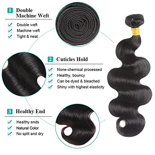 Black Human Hair Bundles - 1 Bundle 12A Brazilian Virgin Body Wave 100G - Unprocessed Natural Black Hair Extension (Variation of THIS listing: Black Human Hair Bundles-1 / 18)