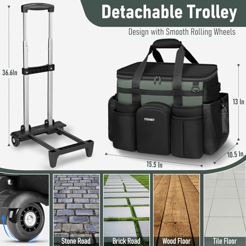 Ytonet Extra Large Black & Green Rolling Cleaning Caddy with Wheels & Insulated Compartment – Organizer & Trolley