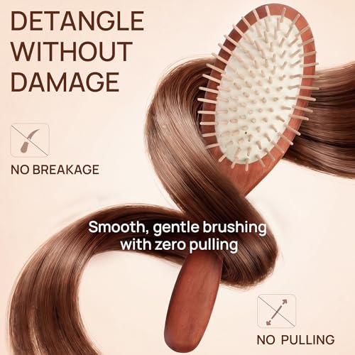 Wooden Hair Brush with Rounded Bristles - Anti-Static, Made in Germany - 1 Pack