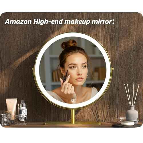 Vanity Mirror Makeup Mirror with Stand,15.8" Round Vanity Mirror, LED Lights, Smart Touch 360¡ÆRotation, Dimmable White (Black)