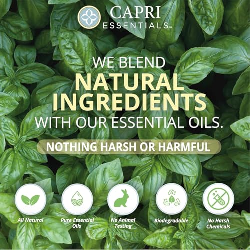 Capri Essentials Hand Soap Liquid, Natural Household Cleaning Supplies, Gentle Plant Based Aromatic Hand Wash with a Blend of Essential Oils, Removes Dirt & Grime, Sweet Basil Scent, 16 FL Oz (3 Pack)