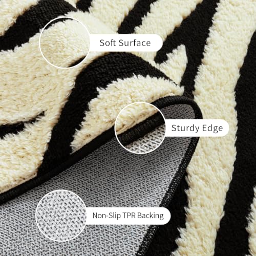 Zebra Round Area Rug 6ft - Non-Slip Washable Modern Circle Rug - Black & Cream