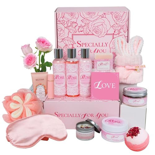 Spa Gifts for Women -15Pcs Self Care Set with Rose Bath & Body Essentials, Mother's Day/Thoughtful Day/Get Well Gifts/Birthday/Christmas/Bridal Shower Gift for Mom, Sister, Wife, Relaxing Home Spa Set