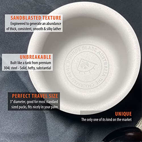 Vikings Blade Luxury Shaving Soap Bowl, Sandblasted Steel for Fast, Thick Lather, Unbreakable, Tactile Texture, Great for Standard Sized Pucks & Soaps (The Chairman, 3¡± Diameter)