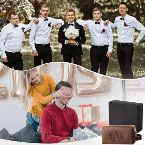 Travel Toiletry Bag for Men Personalized Groomsmen Proposal Gift Idea Bachelor Party Favor Monogrammed Initial Letter PU Leather Waterproof Shaving Bag Travel Essentials Storage Bags (N)