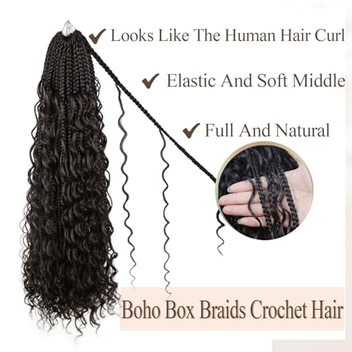 Goddess Boho Crochet Hair 24 Inch - 9 Pack Pre-Looped Box Braids for Women