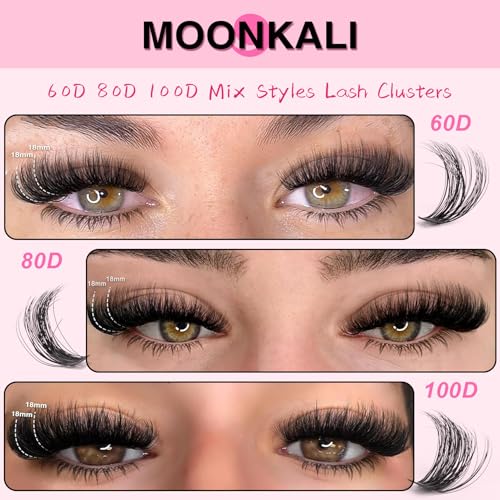 Lash Clusters 60D 80D 100D Mix Individual Lashes Clusters Luxury Versatile 3D Full Eyelash Clusters 12-18MM Thick Volume Cluster Eyelash Extensions Waterproof D Curly DIY Fake Mink Eyelashes Extension