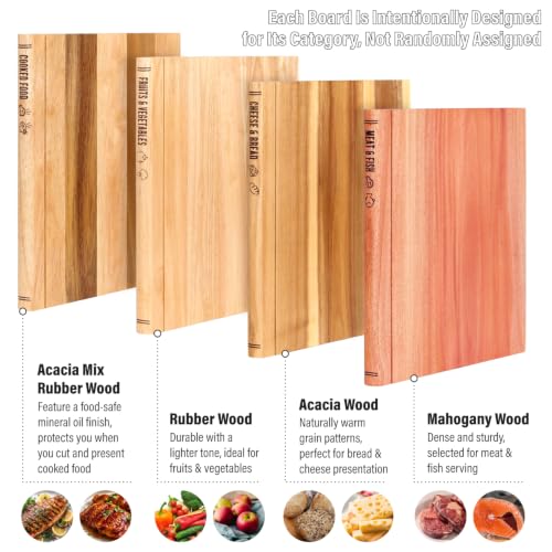Edge Grain 4-Piece Wooden Cutting Board Set with Stand - Food Prep & Display