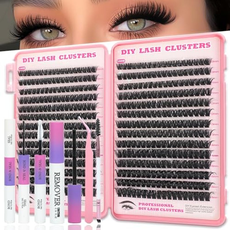 Manga Lash Clusters Kit, 504 Pcs Fluffy Eyelash Clusters Extensions 100D+100D D Curl Individual Wispy False Eyelashes Kit with Lash Bond, Lash Remover, Lash Tweezers, Lash Brush (Lash Clusters10-18mm)