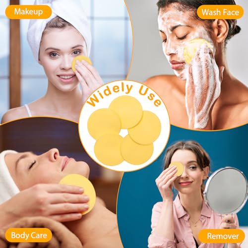 Yellow Compressed Facial Sponges with Box - Reusable Face Cleansing Pads by Luxiv