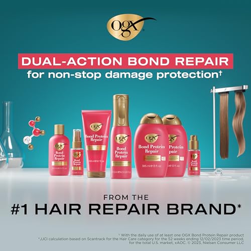OGX Bond Protein Repair Heat Protectant Bundle - Hair Serum & Spray for Damaged Hair