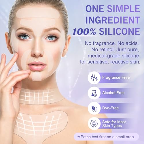 Neck Wrinkle Patches, Reusable Silicone Anti-Wrinkle Pads Set for Neck, Chest and Face, Overnight Use for Smooth Lines, Washable Comfortable Fit, 18 Pieces